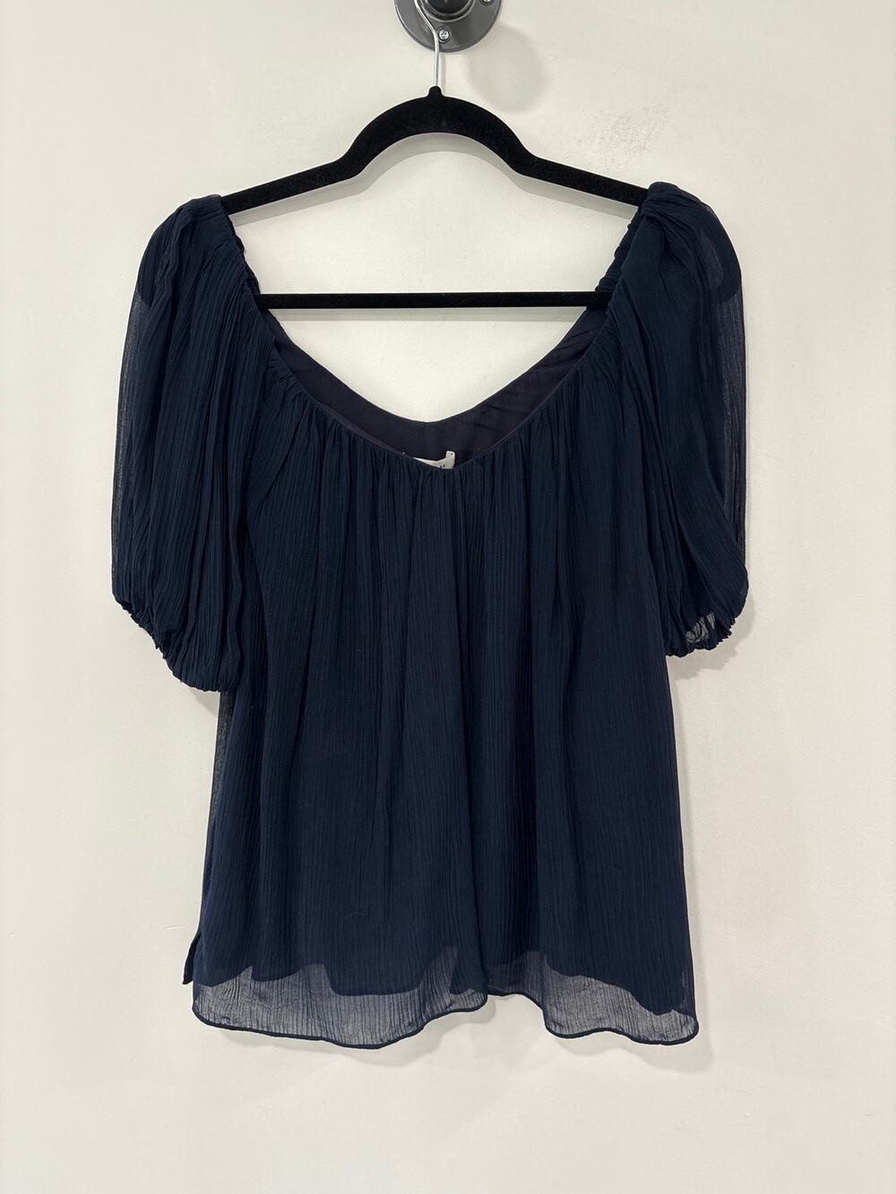 Rebecca Taylor Silk Blend Navy Blue Lined Short Sleeve Blouse Size S
